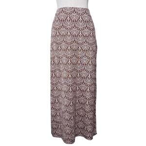 Linen Blend Maxi Skirt Brown Cream Palm Print Boho Summer L Bluesteel